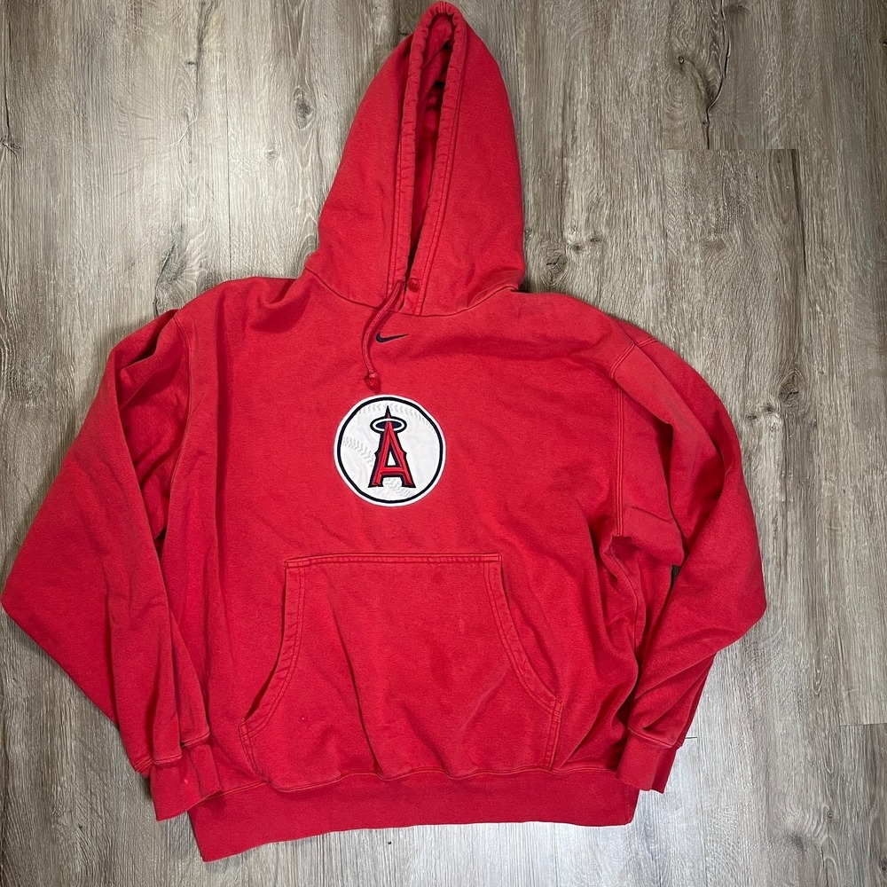 VTG Nike Center Swoosh Hoodie Anaheim Angels Red Size L Sweatshirt Y2K